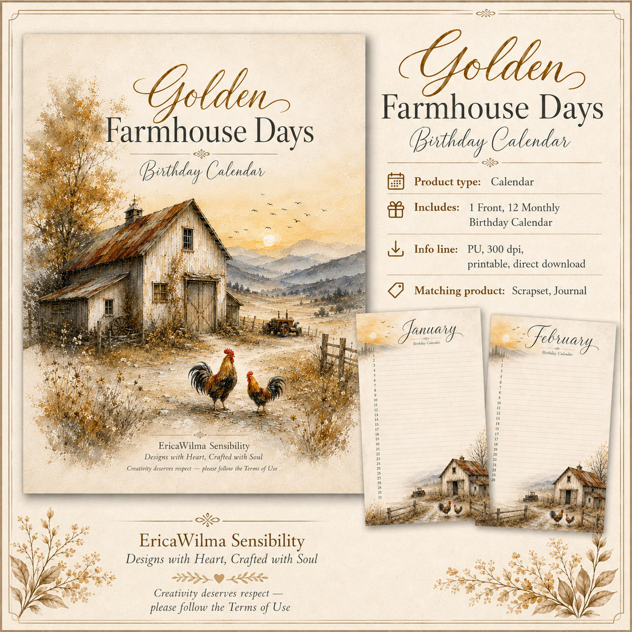 (image for) EW AI Golden Farmhouse Days - Birthday Calendar 2026